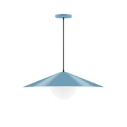 Light blue glass globe pendant light with wide shade and black cord