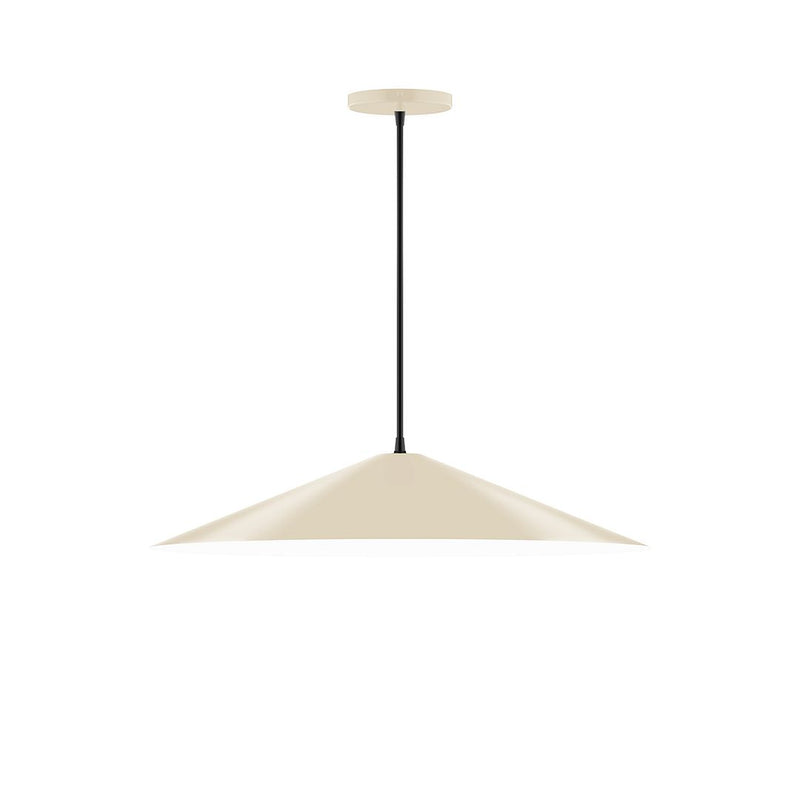 Cream fabric drum pendant shade with slim black cord and round canopy