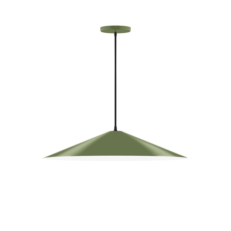 Fern green 24-inch vessel pendant with metal canopy and bell-shaped shade