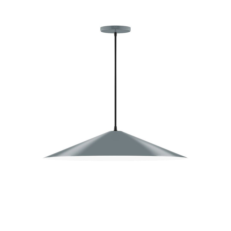 Slate gray LED pendant light with wide inverted dome shade and round ceiling canopy