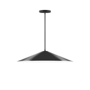 Black LED pendant light with wide bell-shaped shade and hanging cord