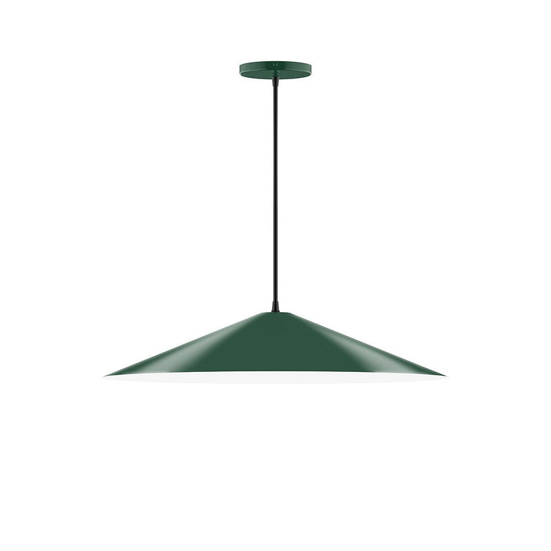 Forest green vessel pendant light with wide dome shade and hanging cord.