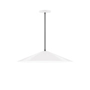 LED pendant light with white bell shade and black cord, 24 in