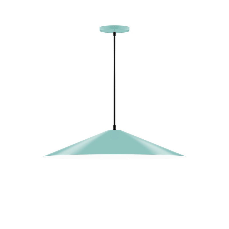 Sea green LED pendant light with round canopy and black hanging cord