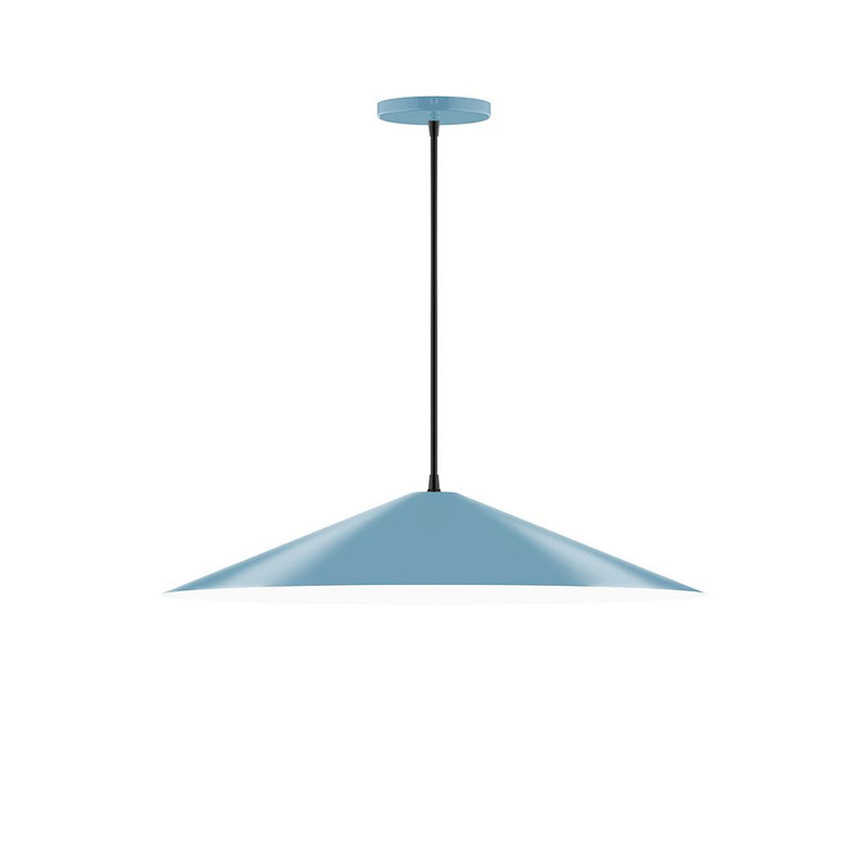 24 in light blue pendant shade with black stem and round ceiling canopy