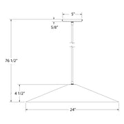 Pendant light size diagram: 24 in wide cone shade and 76 1/2 in overall height
