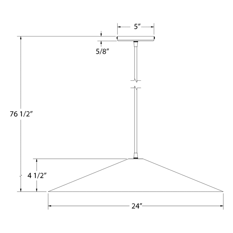 Pendant light size diagram: 24 in wide cone shade and 76 1/2 in overall height
