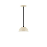 Cream dome LED pendant with black cord and round ceiling canopy