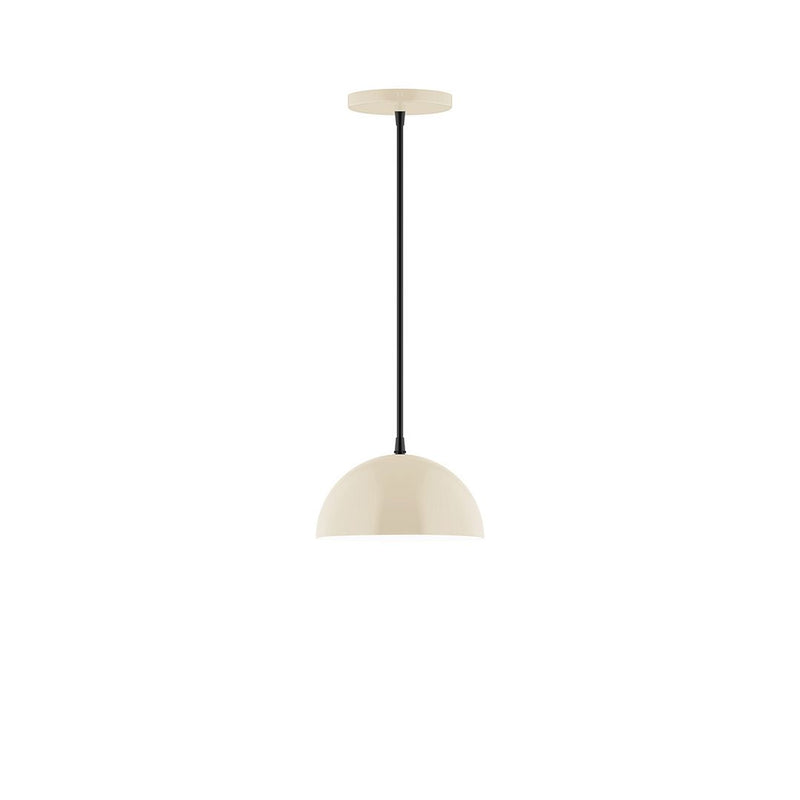 Cream dome LED pendant with black cord and round ceiling canopy