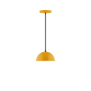 Bright yellow dome LED pendant with hanging cord and round ceiling canopy
