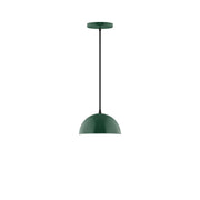 Forest green LED dome pendant light with metal canopy and hanging cord.