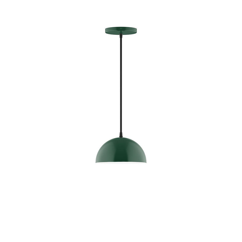 Forest green LED dome pendant with straight stem and round canopy