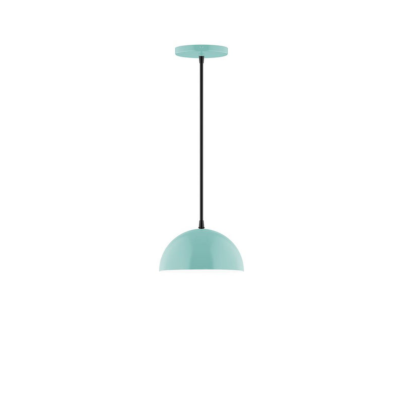 Sea green dome pendant light with black cord and ceiling canopy