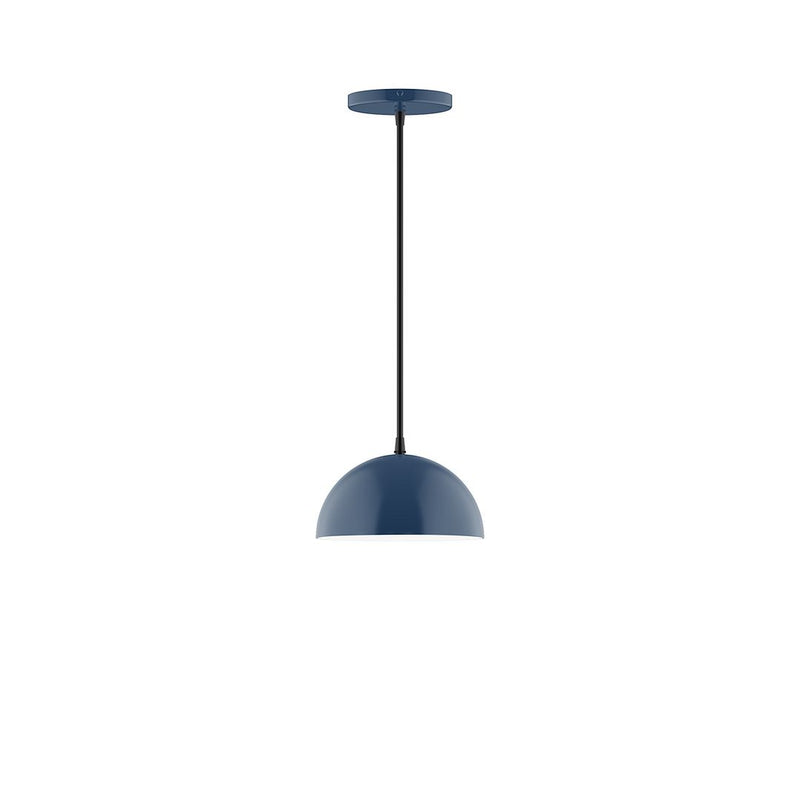 Navy dome pendant light with slim rod and circular canopy