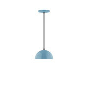 Light blue dome pendant with black cord and ceiling canopy