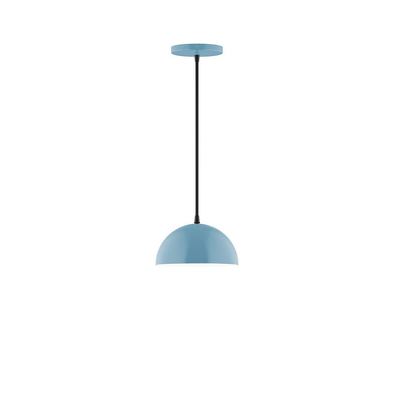 Light blue dome pendant shade with black cord