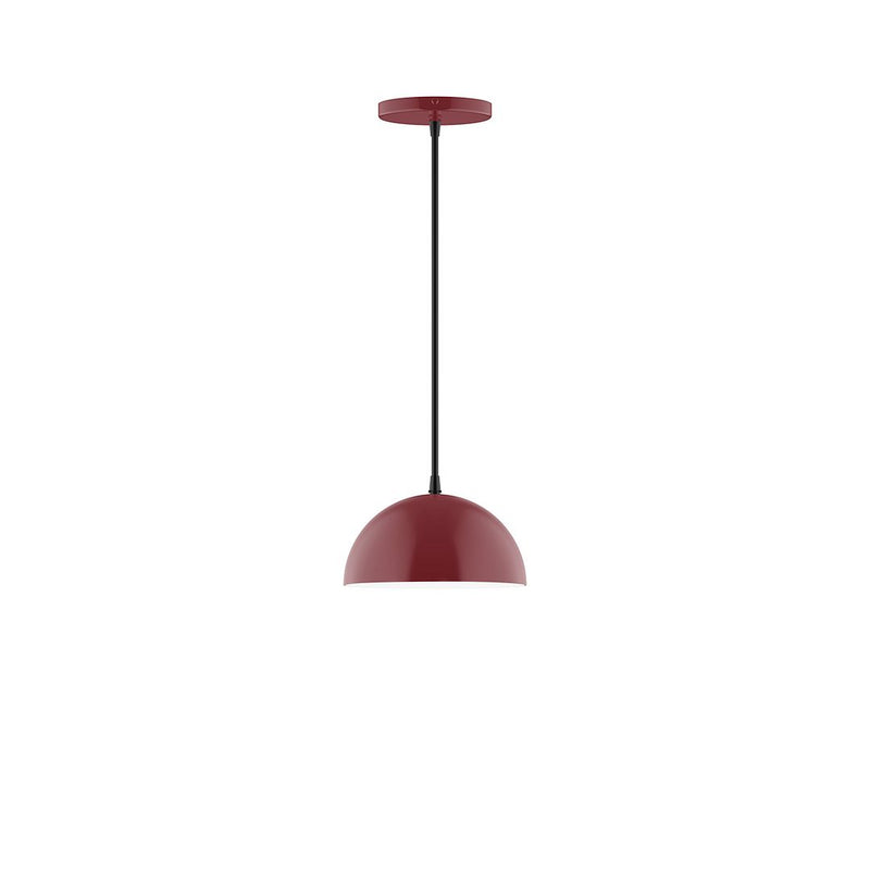 Barn red LED pendant lamp with round dome shade and ceiling canopy