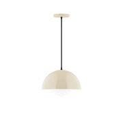 Cream dome shade pendant light with glass globe and hanging rod
