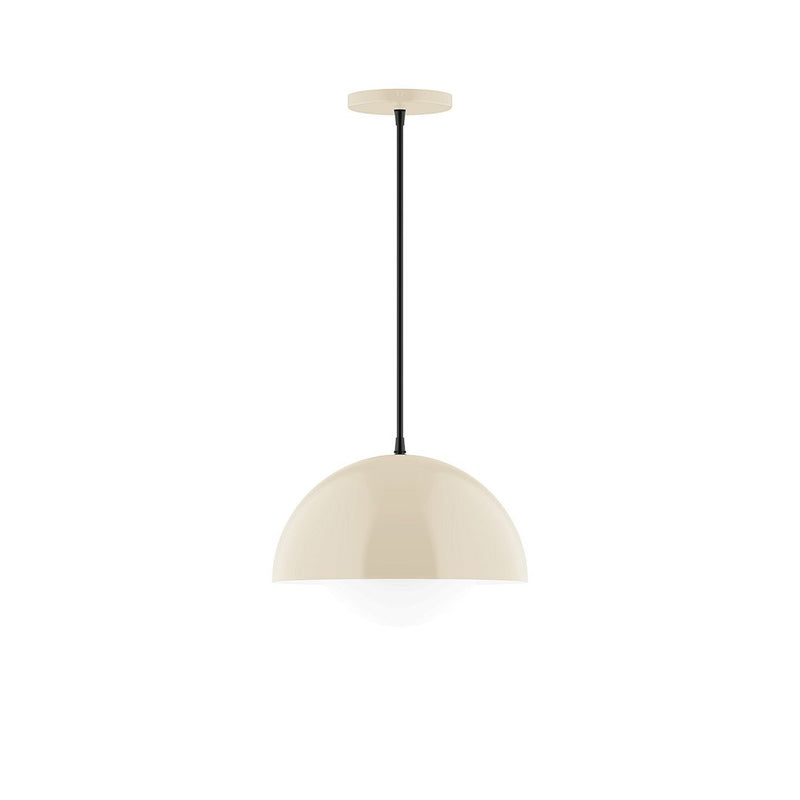 Cream dome shade pendant light with glass globe and hanging rod