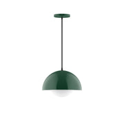 Forest green glass pendant shade with hanging cord and ceiling mount, 12 in globe.