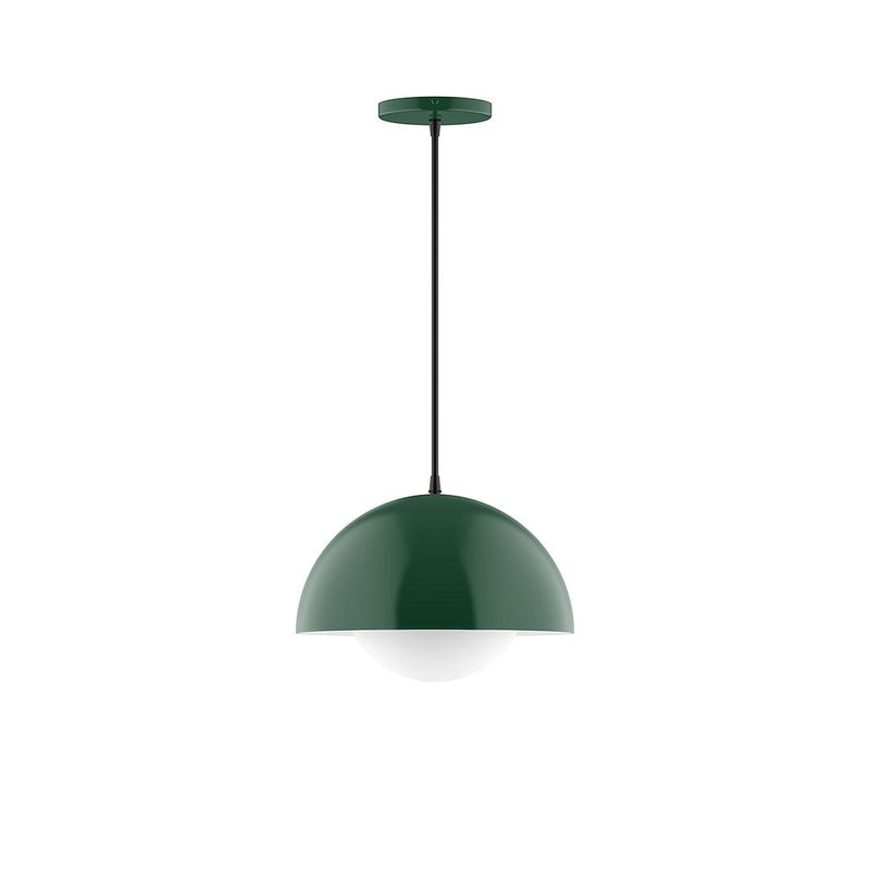 Forest green glass pendant shade with hanging cord and ceiling mount, 12 in globe.
