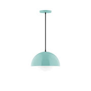 Sea green glass globe pendant light with dark cord and top canopy