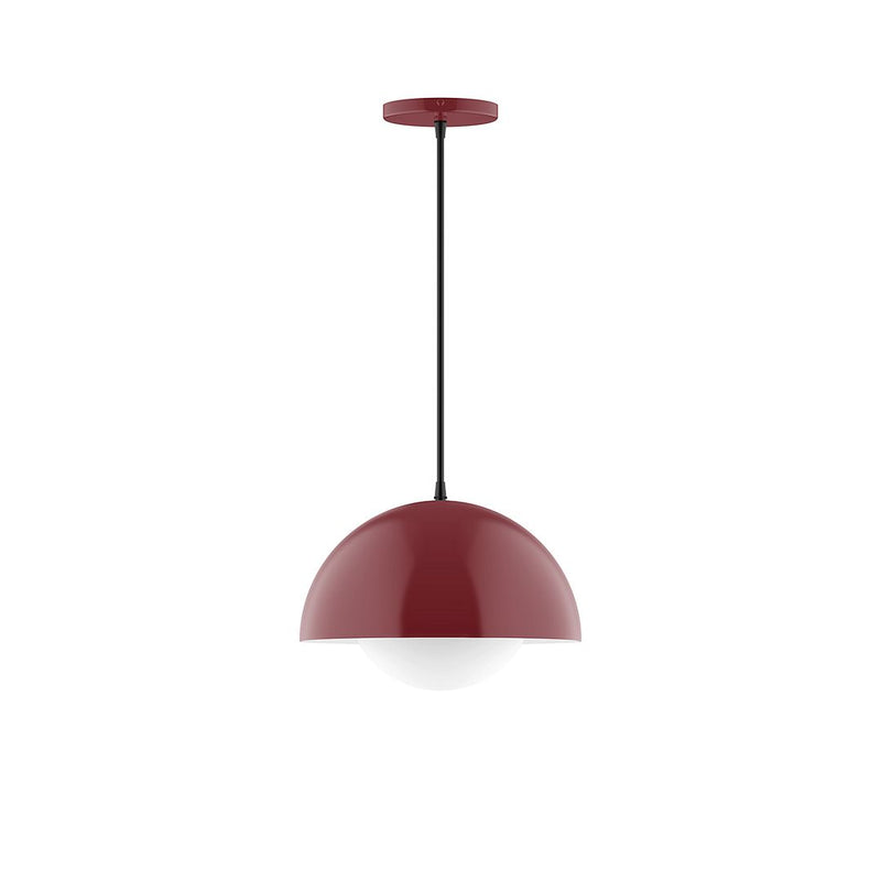 Barn red glass globe pendant with round canopy and cord, 12-inch globe