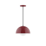 Barn red glass globe pendant with black cord and round ceiling canopy