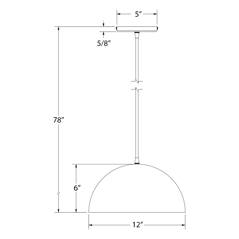 Pendant light size diagram: 12 in wide dome, 78 in overall height
