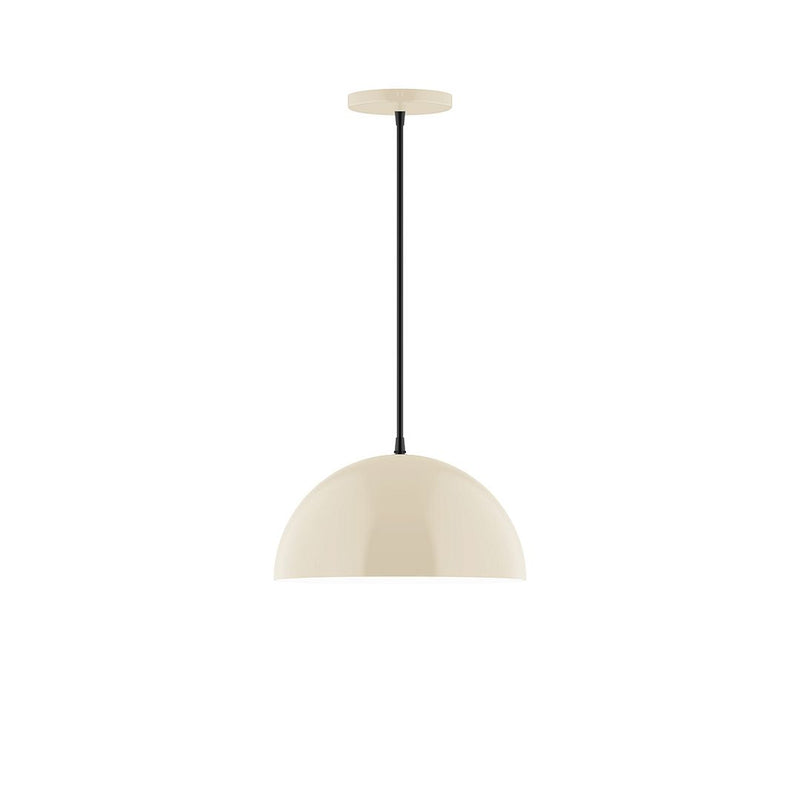 Cream dome pendant light with straight black cord and top canopy