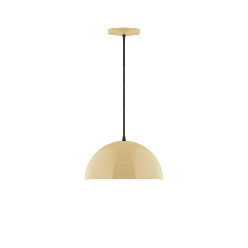 Ivory dome pendant with black cord and round ceiling canopy