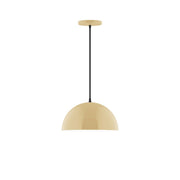 Ivory LED pendant with dome shade, black cord, and round ceiling canopy