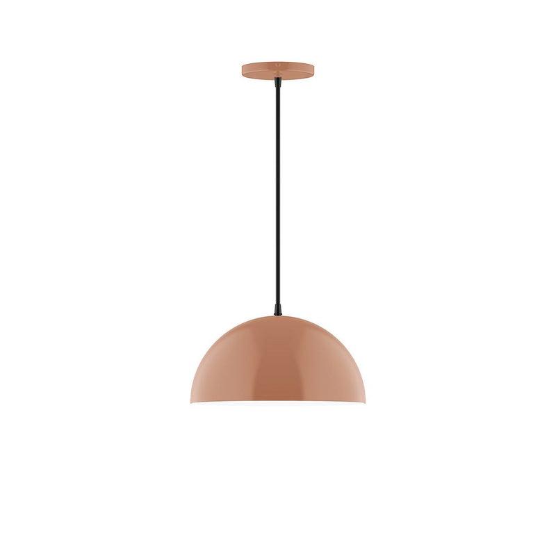 Terracotta dome pendant light with black cord and round ceiling canopy
