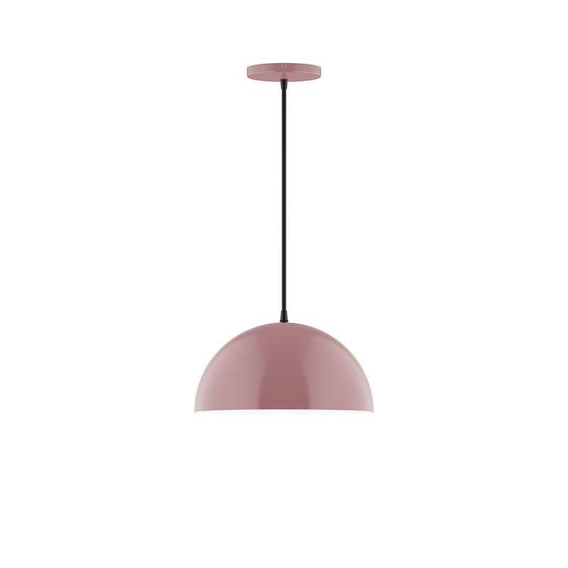 Mauve dome glass 12-inch pendant light with black cord and canopy