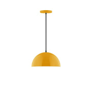 Bright yellow dome pendant with black cord and round ceiling canopy