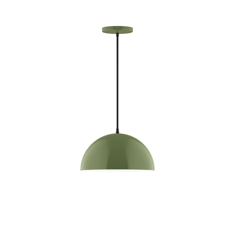 Fern green dome pendant with black cord and round ceiling canopy