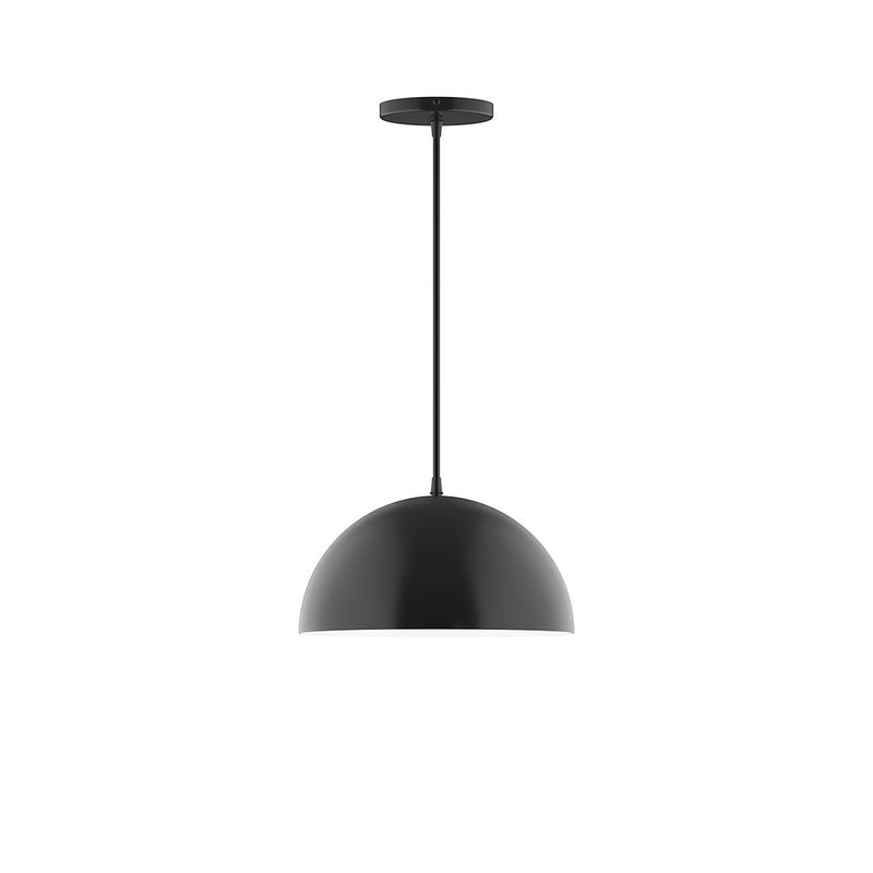 Black dome pendant light with straight cord and round canopy