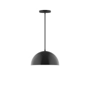 Black dome pendant light with straight stem and round ceiling canopy