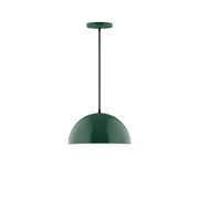 Forest green pendant light with domed shade and black stem