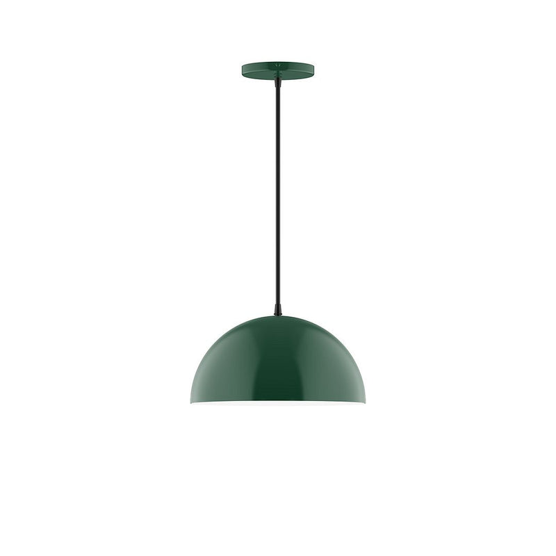 Forest green dome pendant light with black cord and round ceiling canopy