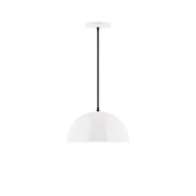 White 12-inch dome pendant light with black cord and ceiling canopy