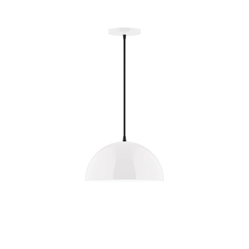 White 12-inch pendant lamp with domed shade and black cord