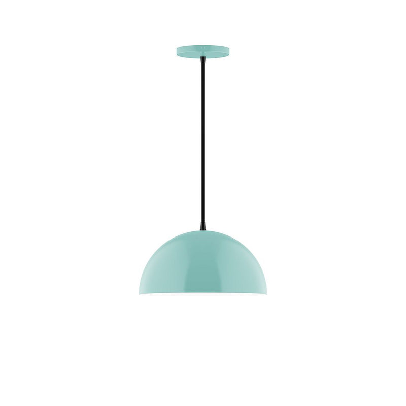 Sea green LED dome pendant light with black cord and round ceiling canopy
