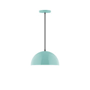 Sea green LED pendant light with domed shade and black cord