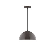Architectural bronze dome pendant light with straight dark stem and round canopy