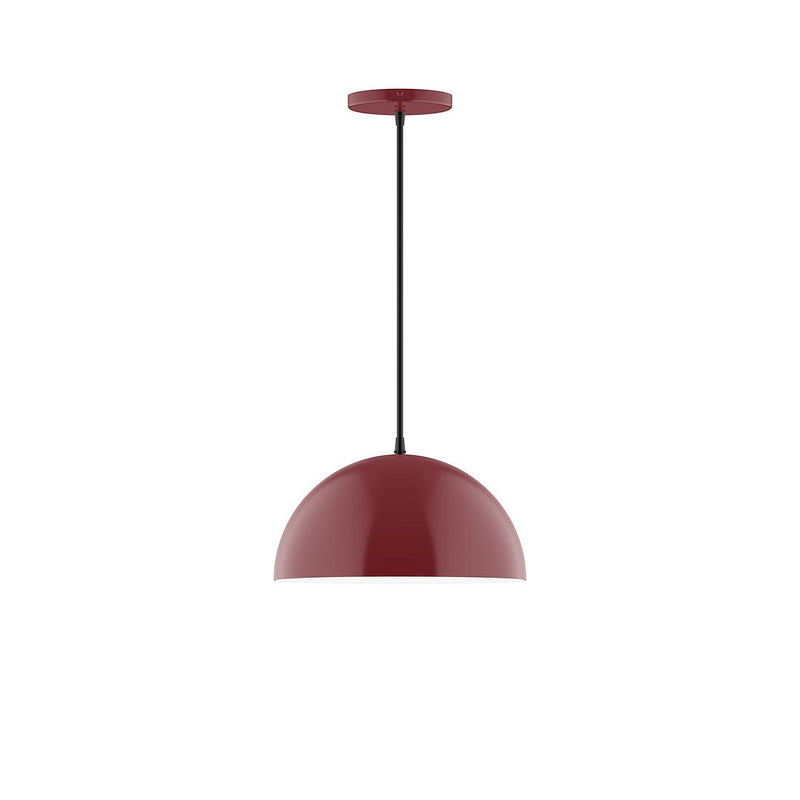 Barn red dome pendant light with hanging black cord and round canopy