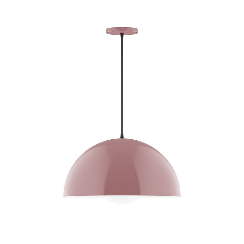 Mauve glass globe pendant light with black cord, 18-inch dome shade