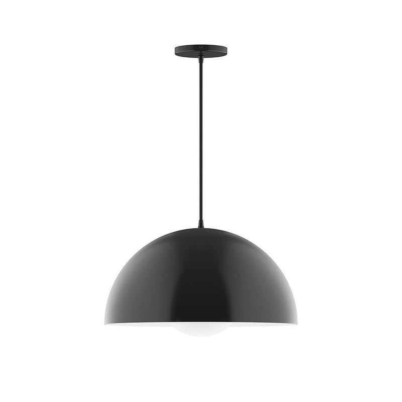 Black globe pendant light with round canopy and hanging rod