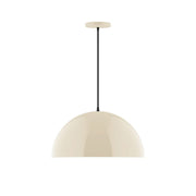 Cream dome pendant light with black cord and ceiling canopy, 18 in.