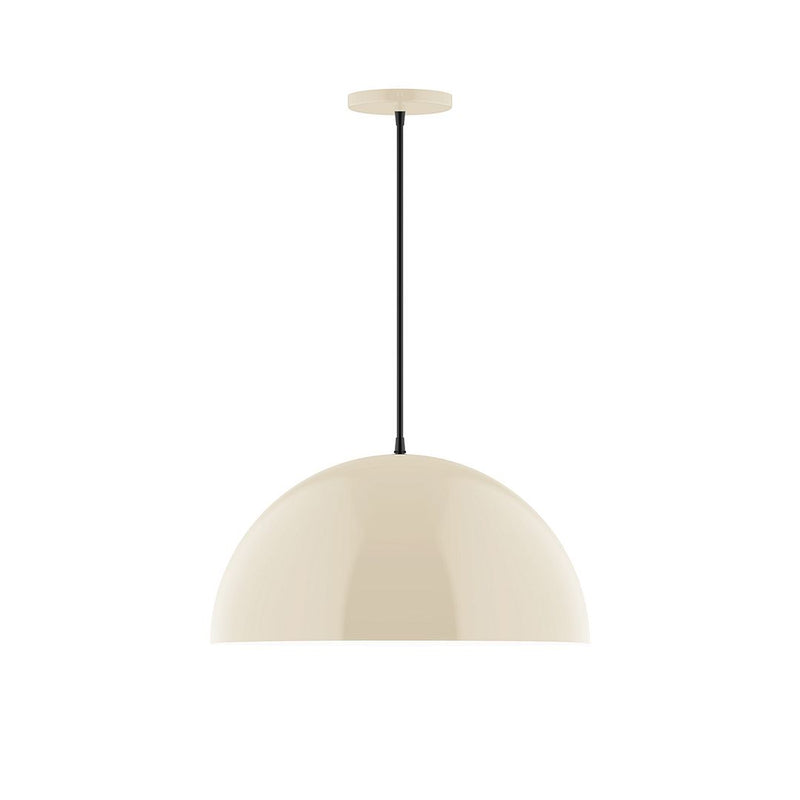 Arcade 18 in LED pendant, cream dome shade with black cord and round canopy.